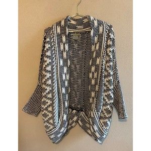 Flying Tomato Women's Sz S/M Cardigan Sweater Black and White Aztec Knit Fall